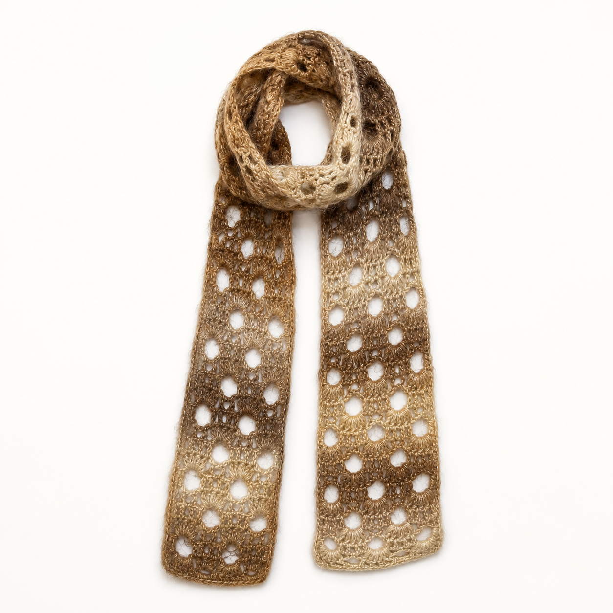 Kashani Häkel-Schal mit Farbverlauf – Beige & Braun