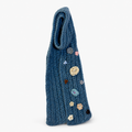 Kashani Blauer Strickschal mit Häkelblumen